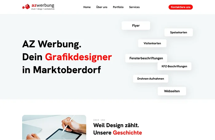 Projekt "AZ Werbung Marktoberdorf". UI/UX Design, Webentwicklung.