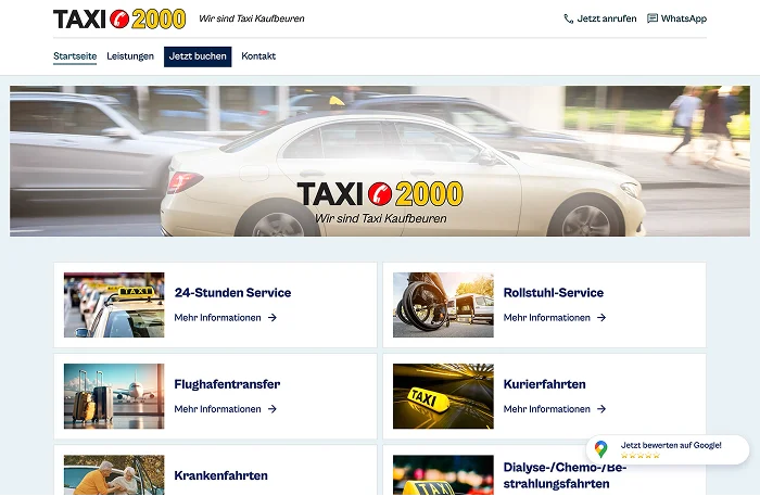 Projekt "TAXI2000 Kaufbeuren". UI/UX Design, Webentwicklung.
